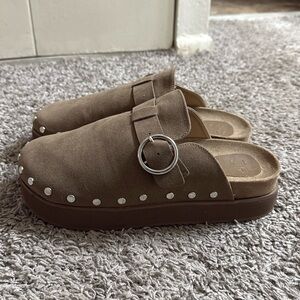 Brown Suede Clogs